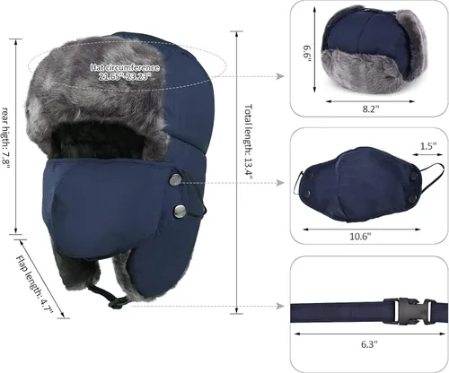 Vista 4 de Trooper Trapper Sombrero cálido de invierno Sombrero térmico de piel polar ruso Ushanka sombreros máscara para las orejas, nieve, esquí, caza