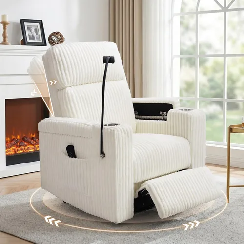 Vista 10 de ABCASA Mecedora reclinable eléctrica para guardería, planeador giratorio Chenille-marrón claro