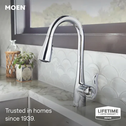 Vista 2 de Moen Arbor Chrome Motionsense Wave Touchless Grifo de cocina desplegable de una manija con limpieza eléctrica, 7594EWC