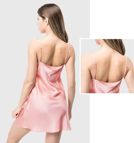 Vista 3 de Ropa de dormir para mujer, 100% seda, sexy, de satén, ajustada, ropa de dormir