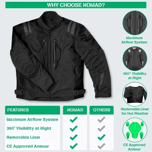 Vista 3 de Nomad - Chaqueta de motociclista para hombre, Ironborn, Cruiser Sportsbike Enduro, chaqueta de equitación para hombre con protección de armadura