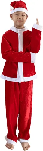 Vista 3 de Disfraz de Papá Noel para niños, traje de Papá Noel, traje de 4 piezas, disfraces de Navidad para niños, vacaciones, cosplay, vestido de fiesta