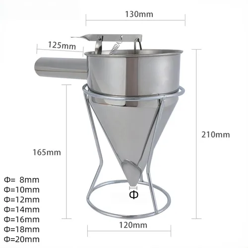 Vista 2 de Stainless Steel Batter Dispenser Funnel 1.2L with Stand, Handheld Pancake Funnel with Manual Control Lever, Commercial Takoyaki Cake Cupcake Batter