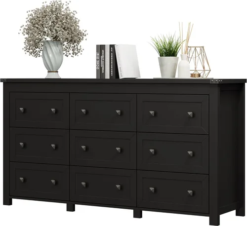 Vista 10 de Xixini - Cómoda para dormitorio con 5 cajones, cómoda alta de madera, organizador moderno de ropa estilo granja, gabinete de almacenamiento con asas