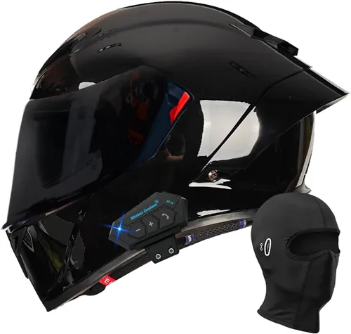 Vista 18 de Casco de motocicleta Bluetooth de cara completa, aprobado por DOT, casco antivaho, doble visera, casco de bicicleta de calle, altavoz dual integrado