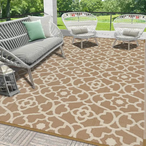 Vista 26 de HEBE Alfombra impermeable para exteriores de 5 x 8 pies para patios, alfombra de paja de plástico reversible floral, alfombra de patio, alfombra