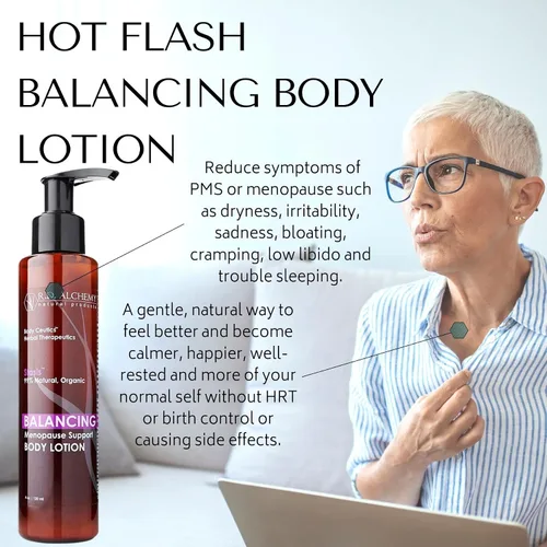 Vista 2 de RD Alchemy - Loción corporal natural y orgánica para equilibrar la menopausia - Los aceites ricos hidratan la piel seca y crepé mientras que