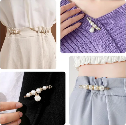 Vista 5 de 4 broches de perlas, alfileres de seguridad para mujeres y niñas, pantalones de vestir, falda, cuello de cárdigan, broches de diamantes de imitación