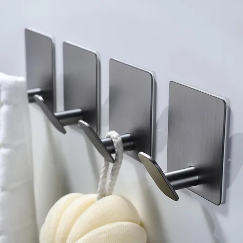 Vista 16 de DELITON Ganchos adhesivos – Paquete de 4 ganchos de pared para toallas/abrigos, para baño o cocina (negro mate, acero inoxidable)