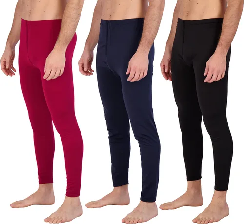 Vista 5 de Real Essentials Paquete de 3: ropa interior térmica para hombre, capa base, pantalones con forro polar con bragueta – parte inferior larga
