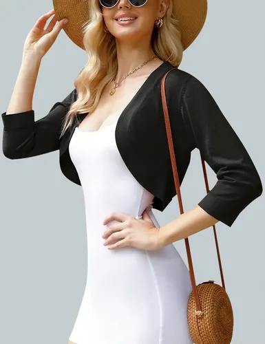 Vista 2 de iClosam Chaqueta de punto para mujer, manga 34, parte delantera abierta, bolero