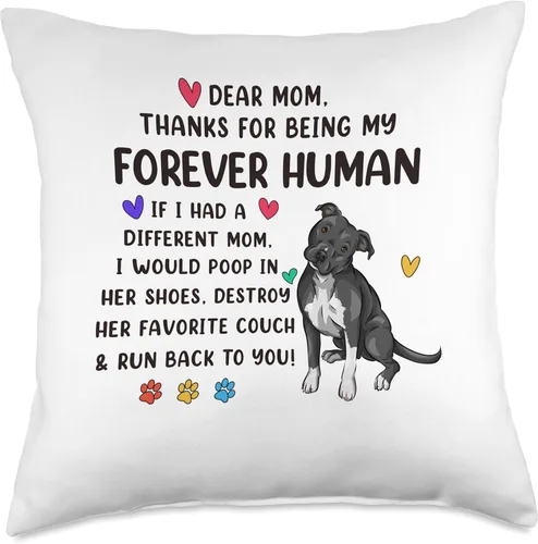 Vista 5 de Funny Pit Bull Dog Pittie Lover Gifts Dog Mom Forever Human - Divertida almohada negra Pitbull Mama para el día de la madre, 16 x 16 pulgadas