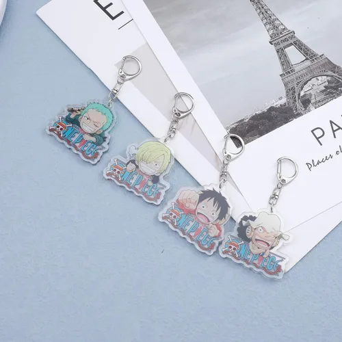 Vista 6 de G-Ahora 9pcs Anime Keychain Set Luffy Keychains Anime Cosplay Key Ring Gift for Anime Lover