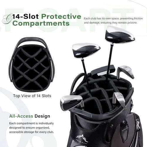 Vista 2 de UNIHIMAL Bolsa de carrito de golf con divisor de 14 vías, amplio espacio de almacenamiento, bolsa de golf para hombre con asas y soporte