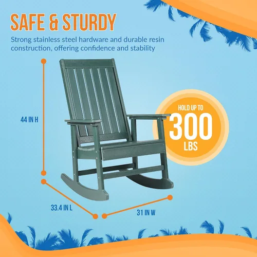 Vista 3 de Island Retreat Ez-Care - Silla mecedora Adirondack de madera de teca, perfecta como silla mecedora para patio, sala de estar o al aire libre