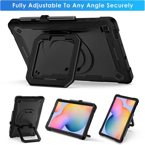 Vista 5 de DETUOSI Funda compatible con Samsung Galaxy Tab S6 Lite de 10.4 pulgadas 2024/2022/2020 con correa para el hombro, funda resistente a prueba de Negro