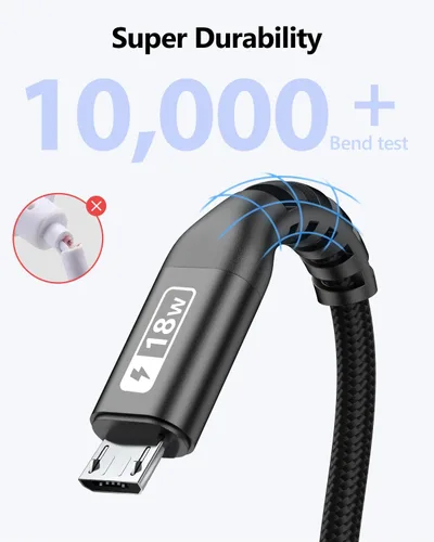 Vista 6 de SUNGUY Cable micro USB corto de 6 pulgadas, paquete de 3, cable USB a micro USB de 0.5 pies, cable de transferencia de datos USB 2.0 trenzado