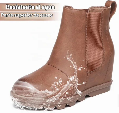 Vista 5 de Athlefit - Botas de cuña para mujer, botines cómodos al tobillo marrón (02Brown)