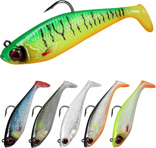 Vista 11 de TRUSCEND Duramax Pre-Rigged Fishing Lures with BKK Jig Hooks, 10X Tear-Resistant TPE Soft Swimbaits for Bass Striper Trout Crappie Walleye Grouper