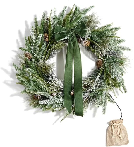 Vista 6 de LampLust Corona de Navidad para puerta delantera con luces, corona de ciprés de 22 pulgadas