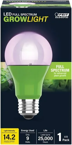Vista 2 de Feit Electric Bombilla LED de espectro completo A19/GROW/LEDG2/BX, equivalente a 60 W, A19, no regulable, color verde
