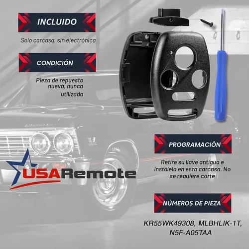 Vista 3 de No se requiere corte - Funda y almohadilla para llavero de entrada sin llave para Honda 2003-2012 Accord / 2006-2013 Civic EX / 2009-2015 Pilot
