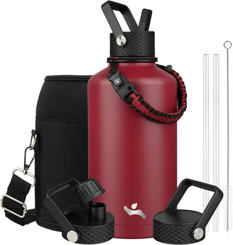 Vista 39 de Konokyo - Botella de agua aislada de 18 onzas, botellas deportivas de acero inoxidable con 3 tapas, verde militar