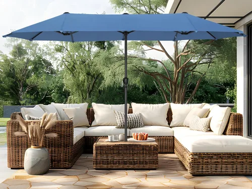 Vista 17 de PHI VILLA Sombrilla Grande de Patio de 13 Pies de Doble Cara Gemela para Mercado Exterior con Manivela, Beige 13x6.5 ft shade, rectangular, patio
