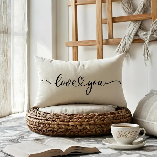 Vista 3 de Love You - Fundas de almohada lumbar para parejas, aniversarios, bodas, compromisos, día de San Valentín, 12 x 20 pulgadas (beige)