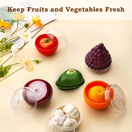 Vista 7 de 6 recipientes de almacenamiento de frutas y verduras, contenedor de almacenamiento reutilizable, limón, naranja, aguacate, cebolla, ajo, tomate