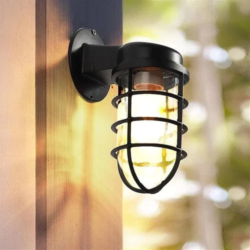 Vista 3 de Creative Wrought Iron Glass Wall Lamp - Retro Industrial Style Wall Sconce for Bar or Bedroom, E27 Bulb, Available in Brown and Black