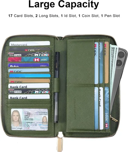 Vista 2 de Chelmon - Monedero para mujer de cuero genuino con bloqueo de señal RFID, para tarjetas de crédito