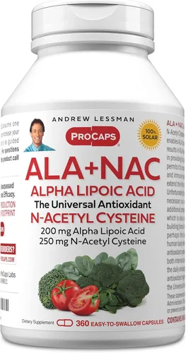 Vista 10 de ANDREW LESSMAN ALA + NAC Ácido alfa lipoico con N-acetil-cisteína 30 cápsulas - Ultra alta potencia, soporte antioxidante para sistema nervioso