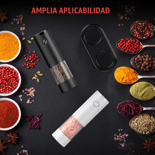 Vista 5 de Juego de molinillo eléctrico de sal y pimienta, automático para cocina, grosor ajustable, mayor capacidad, con luces LED, regalos de Navidad