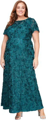 Vista 9 de Alex Evenings Women's Long Rosette Mother of The Bride Dress with Short Sleeves Bígaro cepillado