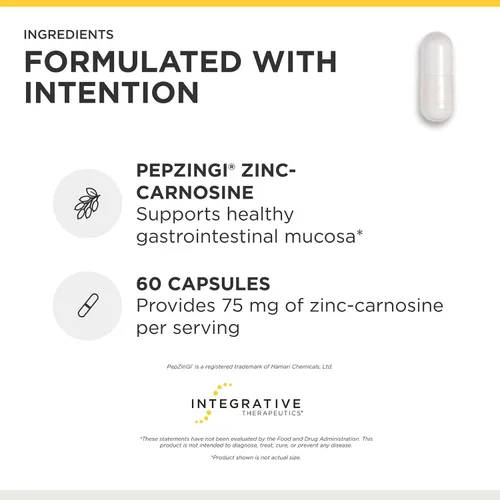 Vista 4 de Integrative Therapeutics Zinc-Carnosine - Apoyo para la salud digestiva y del intestino* - Suplemento para el tracto gastrointestinal - Vegano, sin