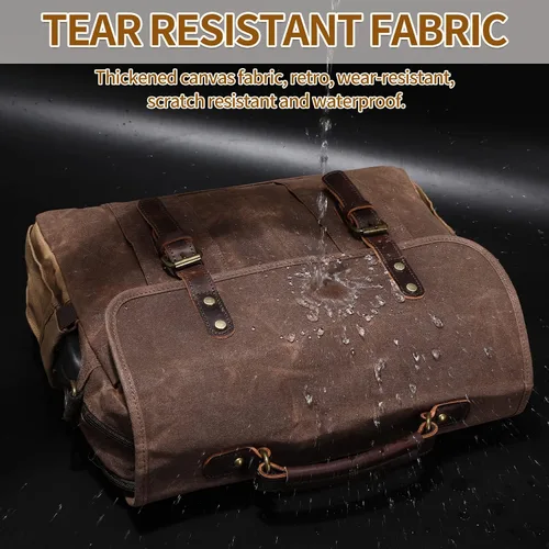 Vista 6 de NerIion Bolsa de mensajero para hombres de 15.6 pulgadas de lona vintage maletín de cuero genuino para hombres bolsa de computadora portátil bolsa