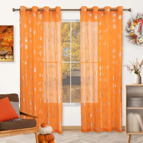 Vista 13 de Youleyar - 2 paneles de cortinas de gasa con estampado de lámina dorada, con ojales en la parte superior, para ventana, de 63 pulgadas de largo