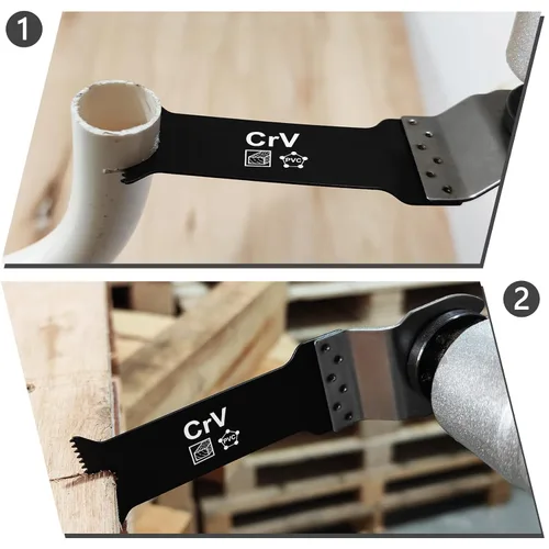Vista 5 de Hojas de sierra oscilantes multifunción de corte E estándar de 1-1/4 pulgadas con soporte de acero inoxidable para madera, plástico (paquete de 3)