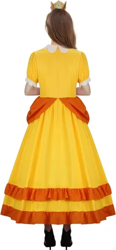 Vista 3 de ZIFUNMUR Disfraz de princesa de margarita melocotón para mujer, con corona, vestido de Super Brothers para adultos, vestido de baile de Halloween