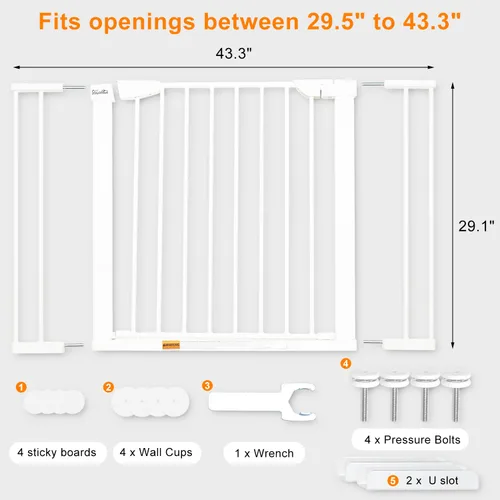 Vista 3 de Puerta extra ancha de 29.5 a 43.3 pulgadas para mascotas, puerta de seguridad de cierre automático para bebé, puerta de metal duradera para perros