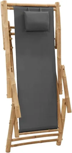 Vista 3 de vidaXL Silla de bambú ajustable con diseño plegable y lona, muebles de exterior gris oscuro para jardín, patio y terraza