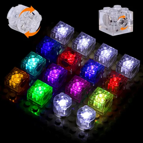 Vista 3 de Bloque de luz LED, bloques de ladrillos de construcción iluminados, kit de 44 luces LED, juego de accesorios de ladrillo de 2 x 2 y 2 x 3, juguetes