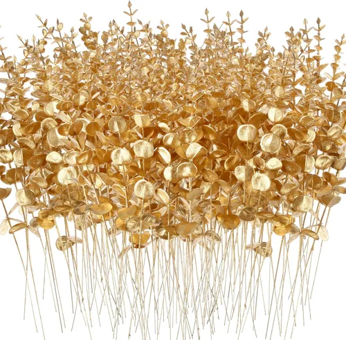 Vista 8 de 100 tallos de eucalipto, hojas de eucalipto artificiales, decoración de eucalipto, ramas de vegetación sintética para centros de mesa de boda, ramo