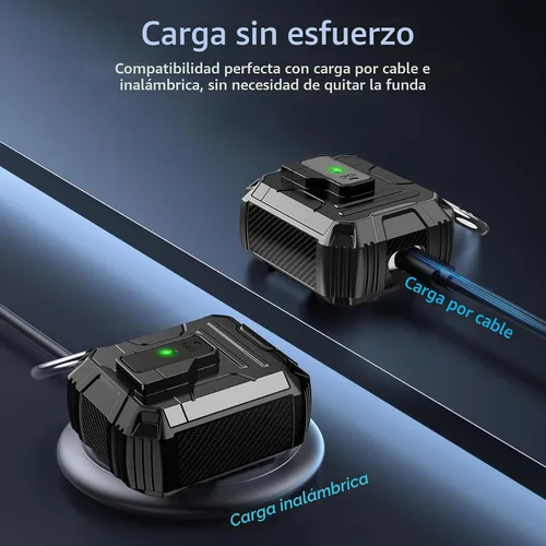 Vista 3 de DASFOND - Funda de armadura para AirPods de 2ª y 1ª generación, carcasa de cuerpo completo de grado militar a prueba de golpes, soporte de carga