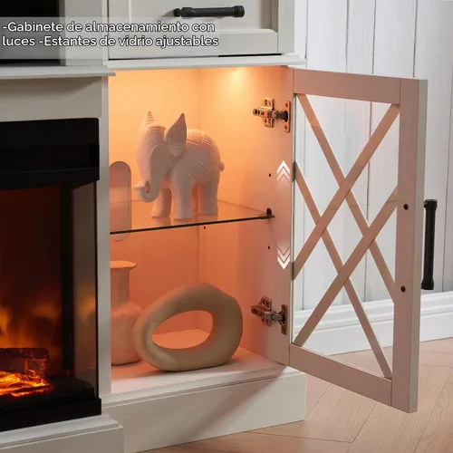 Vista 5 de OKD - Mueble de TV de estilo granja con chimenea, soporte de centro de entretenimiento de 70" con chimenea eléctrica de vidrio de 3 lados de 36