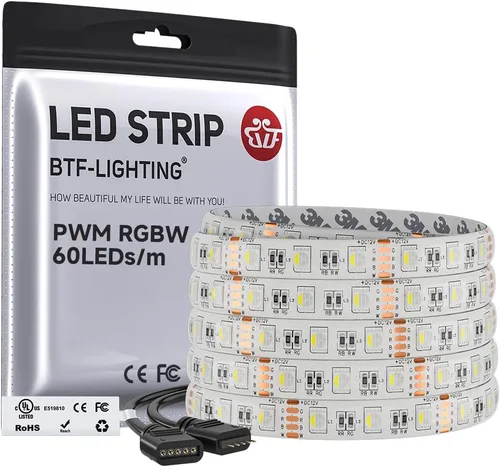 Vista 9 de BTF-LIGHTING 5050 RGBW RGB+Blanco Cálido(2700K-3000K) 4 colores en 1 tira de luz LED DC12V 5m 16.4 pies 60LED/m Multicolor IP30 Blanca 12mm PCB
