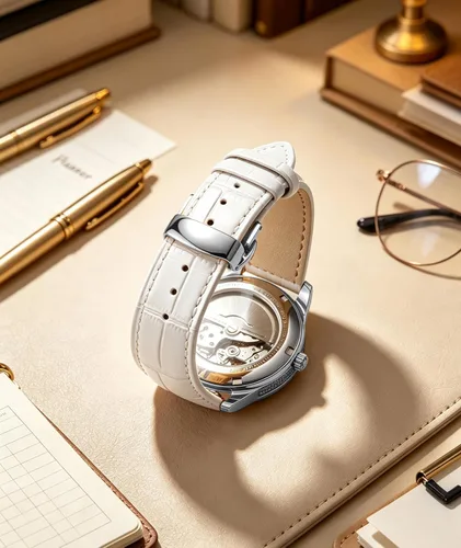 Vista 4 de BINLUN Leather Watch Strap, Quick Release Genuine Leather Replacement Watch Band with Butterfly Deployment Buckle for Men and Women, 12mm-24mm Blanco