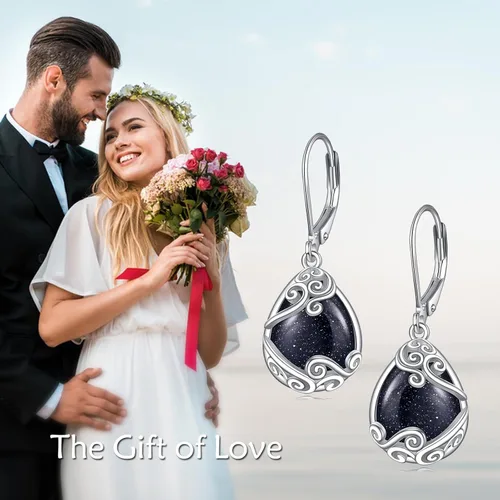 Vista 47 de Aretes colgantes con forma de lágrima de filigrana de piedra lunar de plata de ley 925 con cierre de palanca para mujer, regalos de joyería
