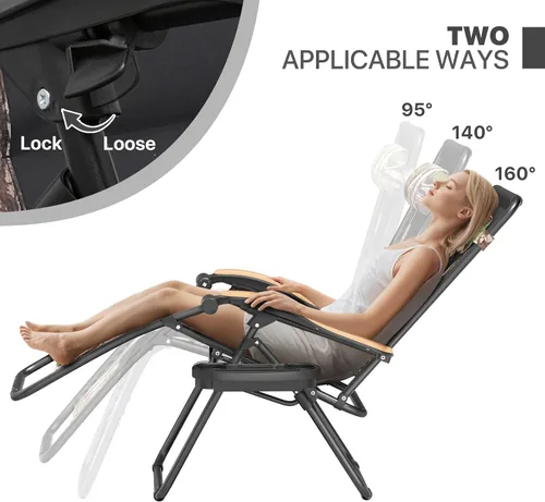 Vista 6 de Magshion Zero Gravity - Juego de 2 sillas reclinables para patio al aire libre con bandeja lateral, reclinables ajustables antigravedad